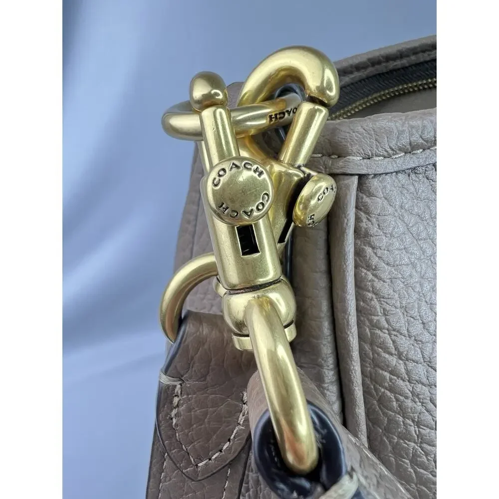 Coach Cary Crossbody Bag Pebbled Finish Dark Stone Gold Hardware Zip Strap CC437